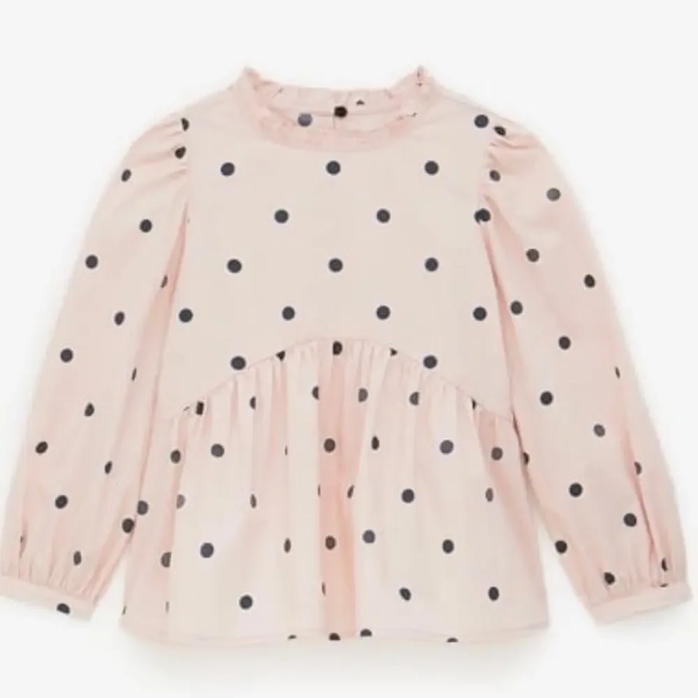 Zara girls blush pink black polka dot poplin blouse size 10